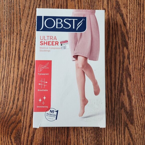 JOBST Ultrasheer Compression Stockings Womens Large 15-20mmHg Natural Knee High - Picture 1 of 3